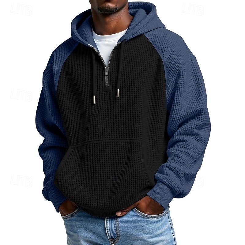 Voor heren Trui met capuchon Wafel Hoodies Stoppen Hoodie met kwartrits Zwart Leger Groen Rood Marineblauw Bruin Capuchon Kleurenblok Lapwerk Zak Casual Dagelijks Sport & Outdoor Streetwear 2026 - $36.99 –P4
