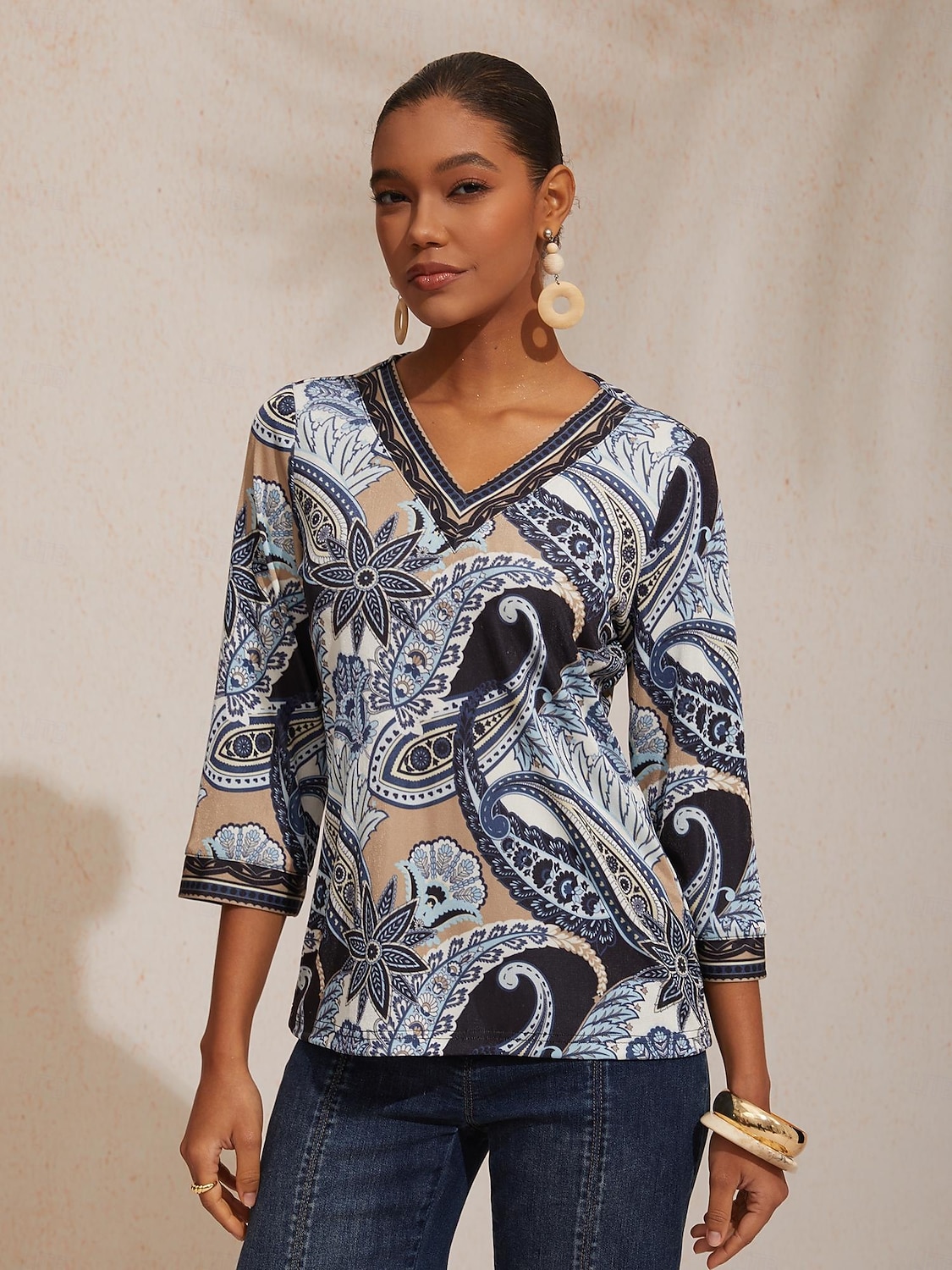 Vysoce strečový pletený top s abstraktním paisley vzorem 2026 - Kč1558 –P2