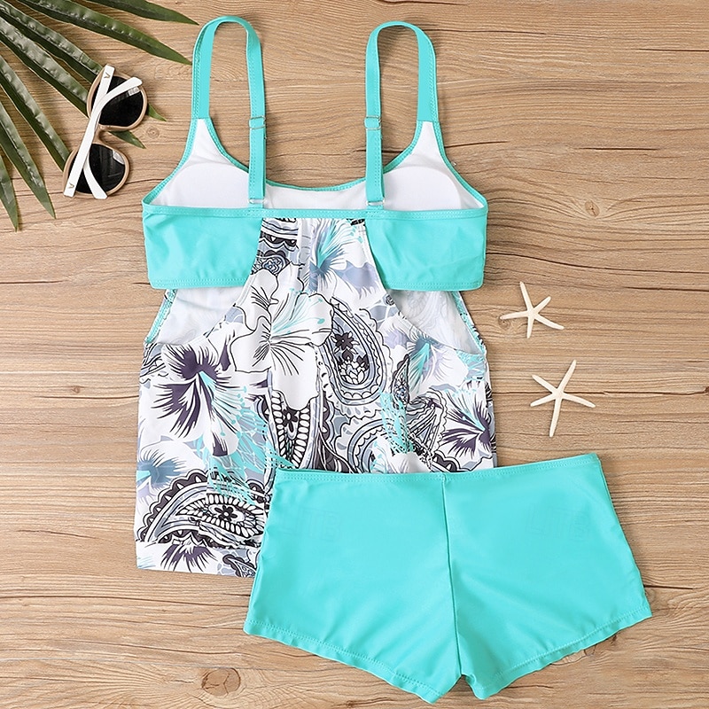 Dámské Plavky Tankini 2 ks S potiskem Ultra lehký (UL) Ochrana proti UV záření Elastický Bez rukávů Plavky Surfování Šnorchlování Léto 2026 - $20.99 –P15