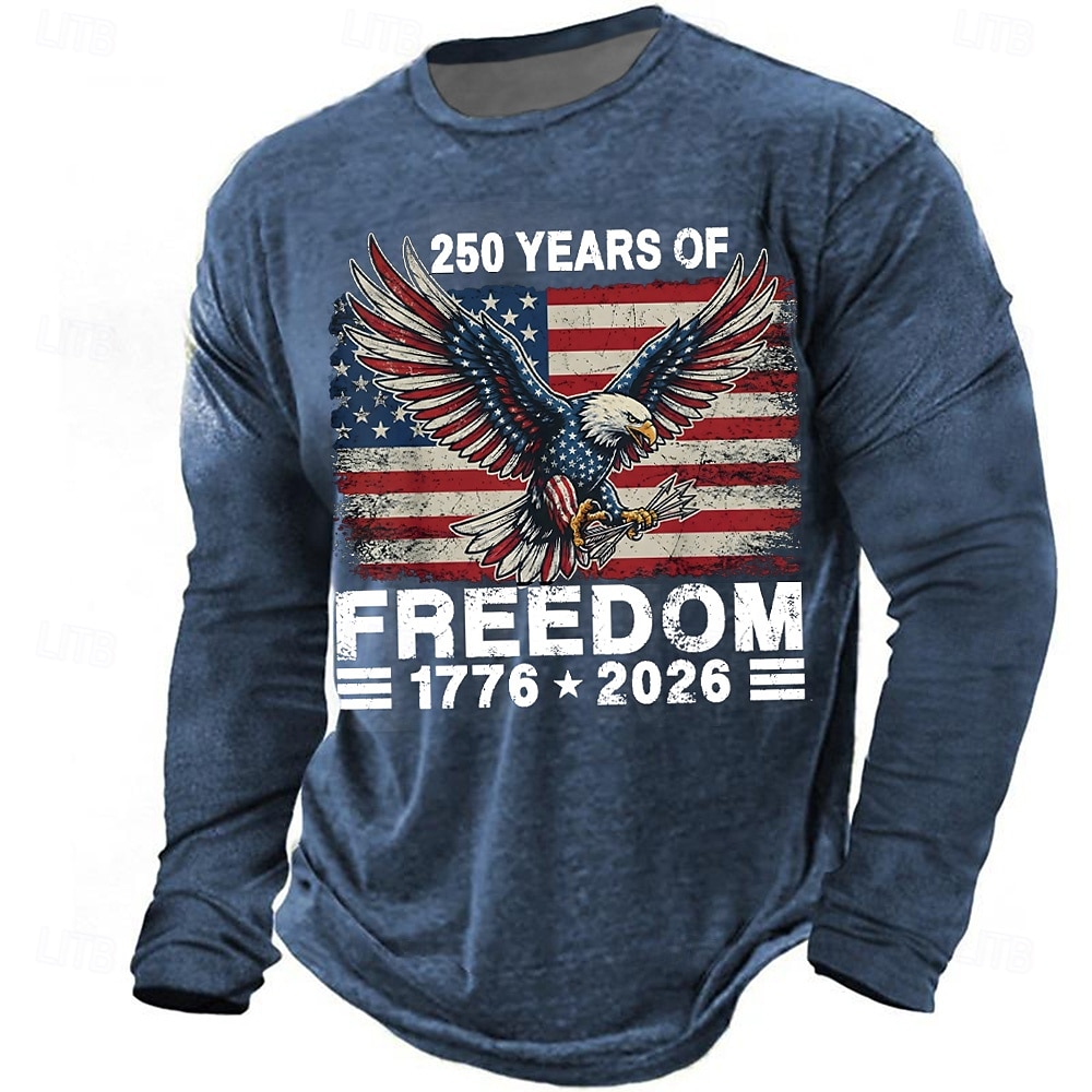 4. července 2026 250. pamětní den Pánské 3D potisk US vlajka crew neck dlouhý rukáv tričko casual každodenní 2026 - $23.99 –P3