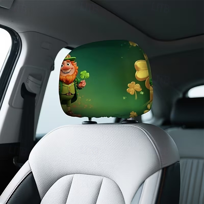 2 capas de encosto de cabeça para carro com trevo verde | compatíveis com todos os veículos, pretas &Adesivo para carro com estampa de trevo verde, design plano 2D, poliéster, fácil instalação - de 2026 por $7.99 –P20