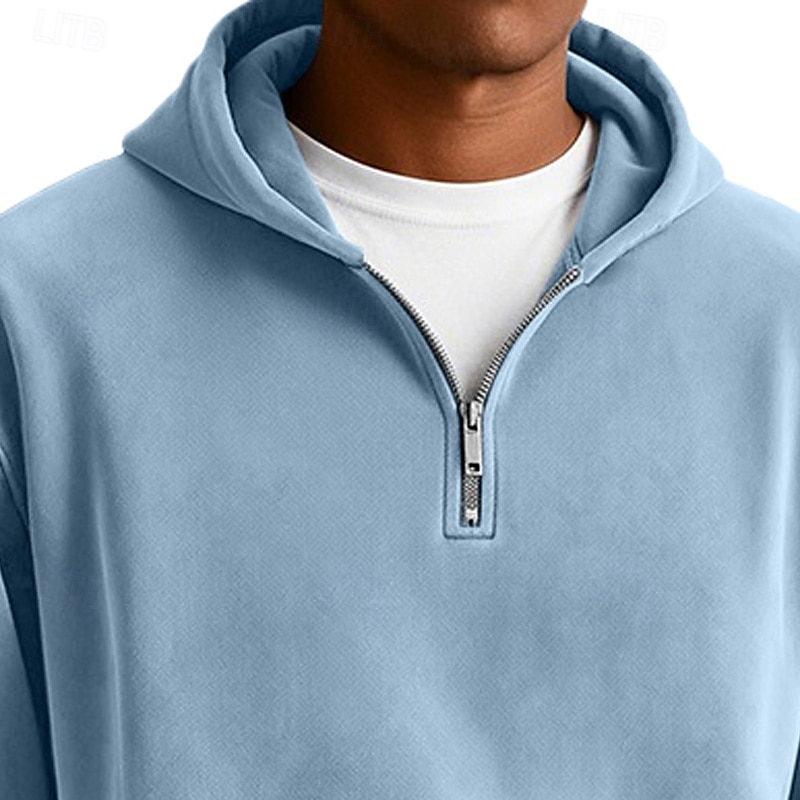Hombre Sudadera Sudadera Con Capucha Sudadera con capucha y cremallera de un cuarto Rojo tinto Verde Claro Azul Marino Gris Claro Azul claro Con Capucha Plano Bolsillo canguro Deporte Casual Diario 2026 - $24.99 –P6