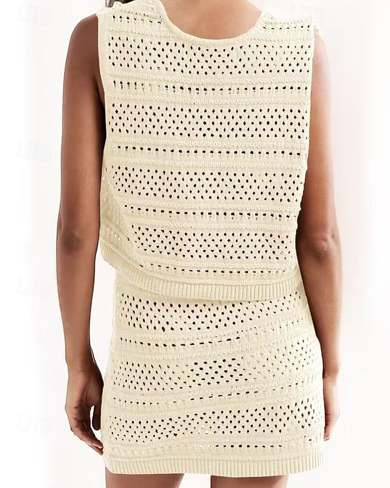 2026年 女性用 スイムウェア 2ピース スカート 水着 切り抜き ニット 旅行度假风 ビーチウェア 平織り Ｖネック ノースリーブ 水着  コレクション – $39.99 –P5