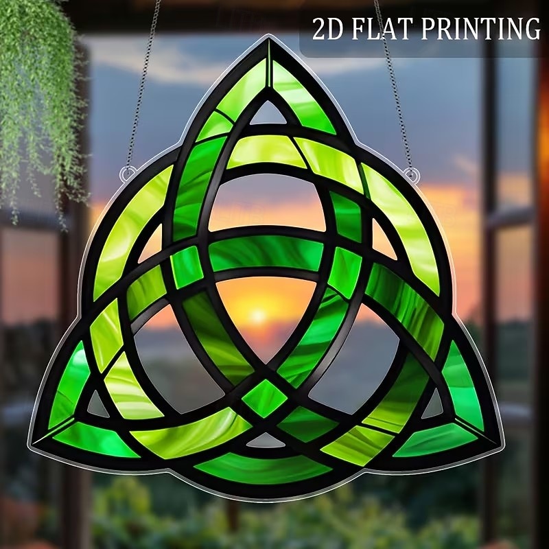 St. Patrick's Day Sun Catcher, Large Celtic Knot Window Hanging Decoration, Painted Glass Effect in Green, Gold, Black & Emerald 2026 - $10.99 –P8