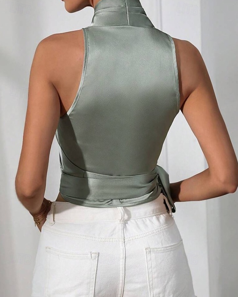 Жен. Блуза Открытая спина Полотняное плетение Стиль Секси Без рукавов НАЙКА НЕКО Обычные топы Праздники На выход Синий Черный Цвет шампанского Светло-зеленый Лиловый Лето Весна 2026 - BHD 10.12 –P19