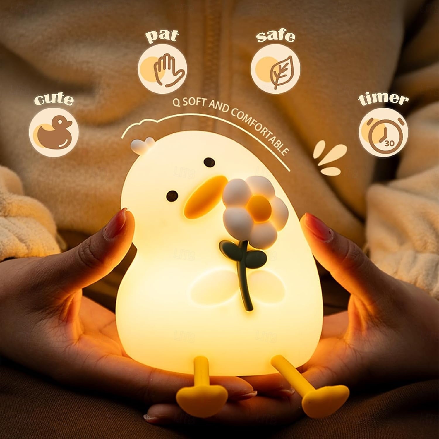 Мягкий силиконовый светильник-утка с цветком-уткой, зарядка через USB, ночник с таймером для спальни, изголовье кровати, атмосферный светильник, подставка для телефона, подарок на Рождество, Новый 2026 - $16.99 –P4