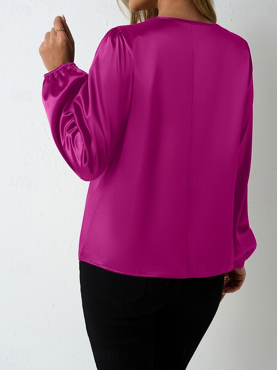 Per donna Blusa Tinta unica Elegante Casual Manica Lunga Girocollo Top Regolari Quotidiano Blu Nero Vino Rosso Fucsia Estate Primavera del 2026 a $8.49 –P13