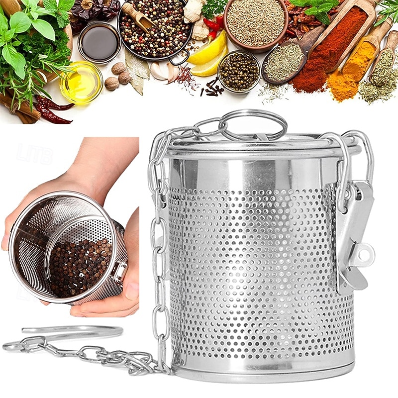 مصفاة توابل من الفولاذ المقاوم للصدأ، فلتر توابل للطهي، تصميم شبكي، مصفاة كرة شاي، سلة فصل توابل الحساء مع خطاف سلسلة للمطعم المنزلي 2026 - $16.99 –P1