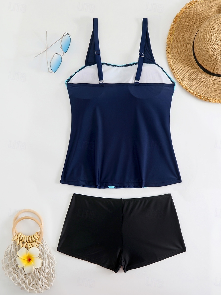 Maillot de bain Tankini femme 2 pièces Shorts Contrôle du ventre Taille haute Slim Dos nu Vacances Plage Vêtements Feuilles V Cou Sans Manches de 2026 ? $19.99 –P16