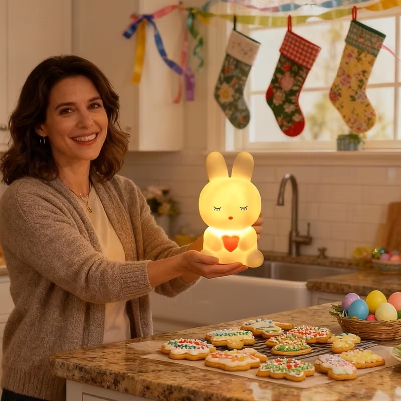 veilleuse lapin de Pâques mignonne, lampe lapin lumineuse à piles, décoration pour la chambre, la table de chevet ou le salon pendant les fêtes de 2026 ? $16.49 –P6