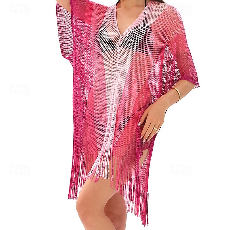 Dámské Plavky Přehozy Plavky Třásňový lem Vystřižený prázdniny Oblečení na pláž Tónované Do V Krátké rukávy Plavky 2026 - $11.49 –P13