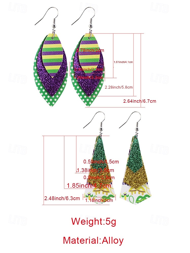 Women's Leather Mardi Gras Earrings – Colorful, Glittery, Adjustable with Multi-Style Designs – Perfect for Carnival and Masquerade Costume Accessories 2026 - $7.99 –P10