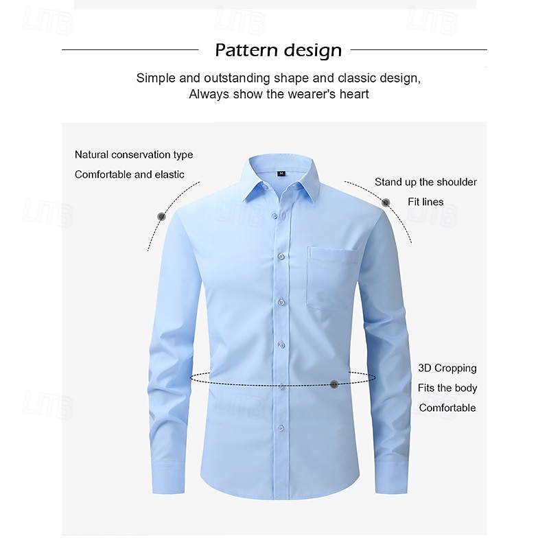 Hombre Camisa para Vestido Abotonar la camisa Plano Trabajo Boda Azul Real Manga Larga Cuello Vuelto Todas las Temporadas Ropa 2026 - $22.99 –P11