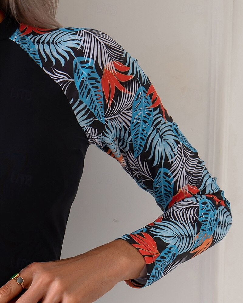 Pentru femei Bariere Iritatie Costum de baie din 2 piese Costume de Baie Floral Costume de Baie Negru UPF 50+ Manșon Lung - Surfing Plajă Înot Vară 2026 - $23.99 –P6
