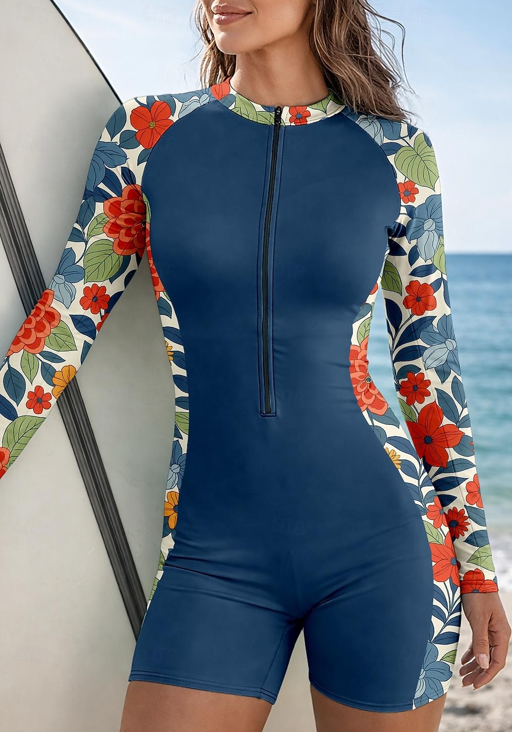 Dámské Ochrana proti vyrážce Plavky Atletické plavky Květinový Zapni Vyjímatelné vycpávky Přední zip UV ochrana proti slunci UPF50+ Ultra lehký (UL) Dlouhý rukáv Plavky Ochrana proti vyrážce 2026 - $35.99 –P1