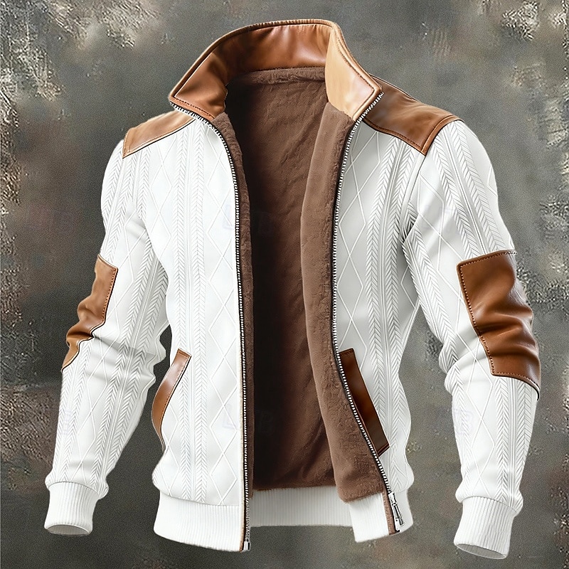 Voor heren Winterjas Fleecejack Vrijetijdsjas Casual Dagelijks Thermisch Warm Jacquard Zak Herfst Winter Kleurenblok Streetwear Dagelijks Opstaand Normaal Zwart Wit Donkergroen Khaki Grijs Jacks 2026 - $26.99 –P1