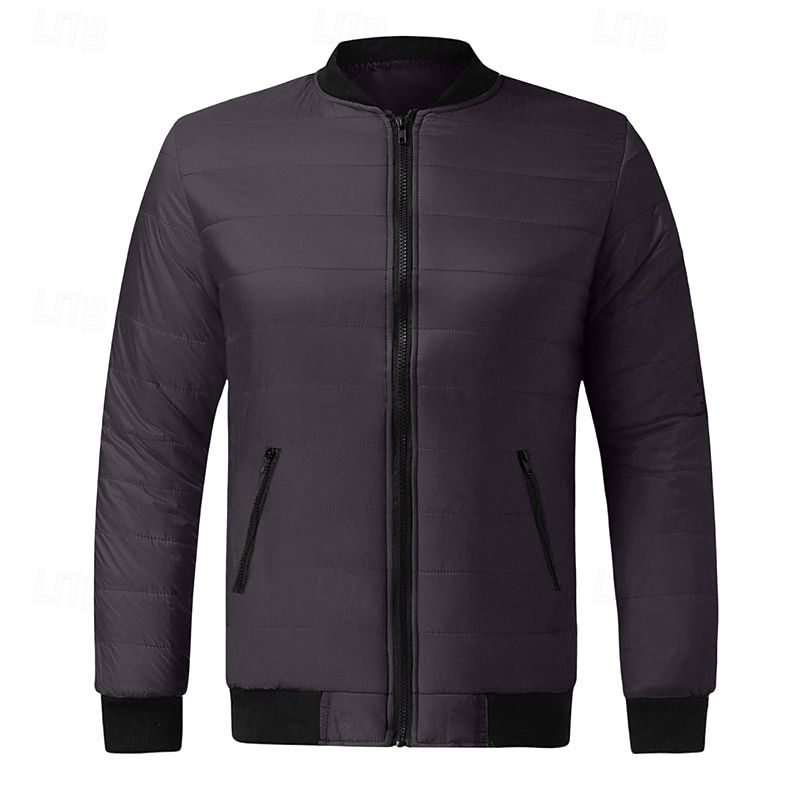 Men's Winter Coat Puffer Jacket Padded Pocket Quilted Polyster Casual Daily Outdoor Regular Fashion Streetwear Thermal Warm Winter Solid Color Blue Dark Grey Wine Black Puffer Jacket 2026 - $30.99 –P7