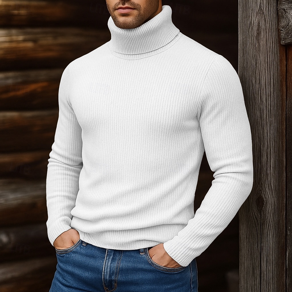 Men's Turtleneck Sweater Pullover Sweater Jumper Cropped Sweater Ribbed Knit Regular Tops Knit Plain Turtleneck Modern Contemporary Casual Casual Work Clothing Apparel Fall Winter Wine Black S M L 2026 - $22.99 –P1