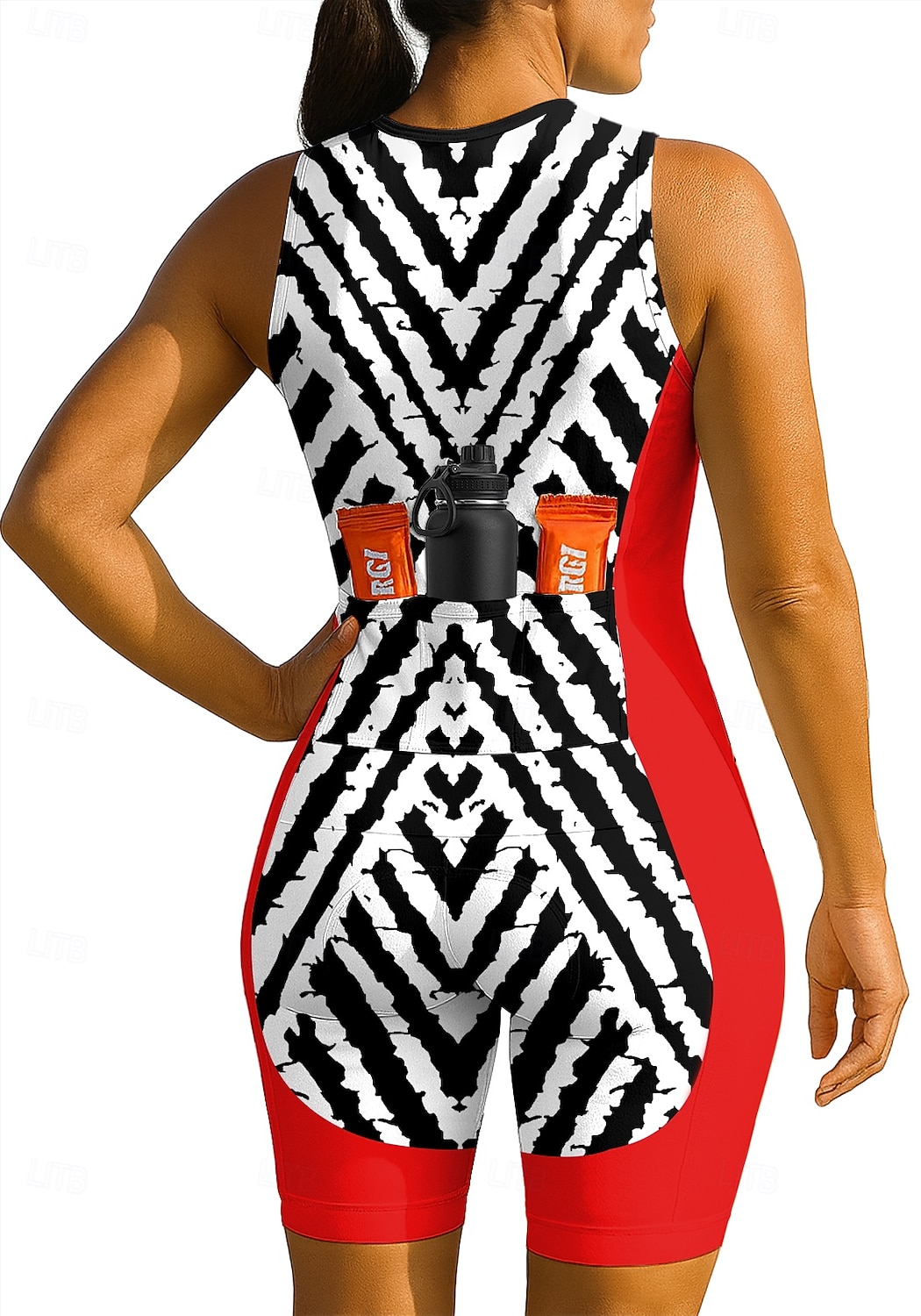 Γυναικεία Ολόσωμη στολή για τρίαθλο Ποδηλατικό Σετ Τζέρσεϊ Αμάνικο Καλοκαίρι Μαύρο Κίτρινο Ρουμπίνι Γεωμετρικό Ριγέ Ποδήλατο 3D Pad 2026 - $44.99 –P2