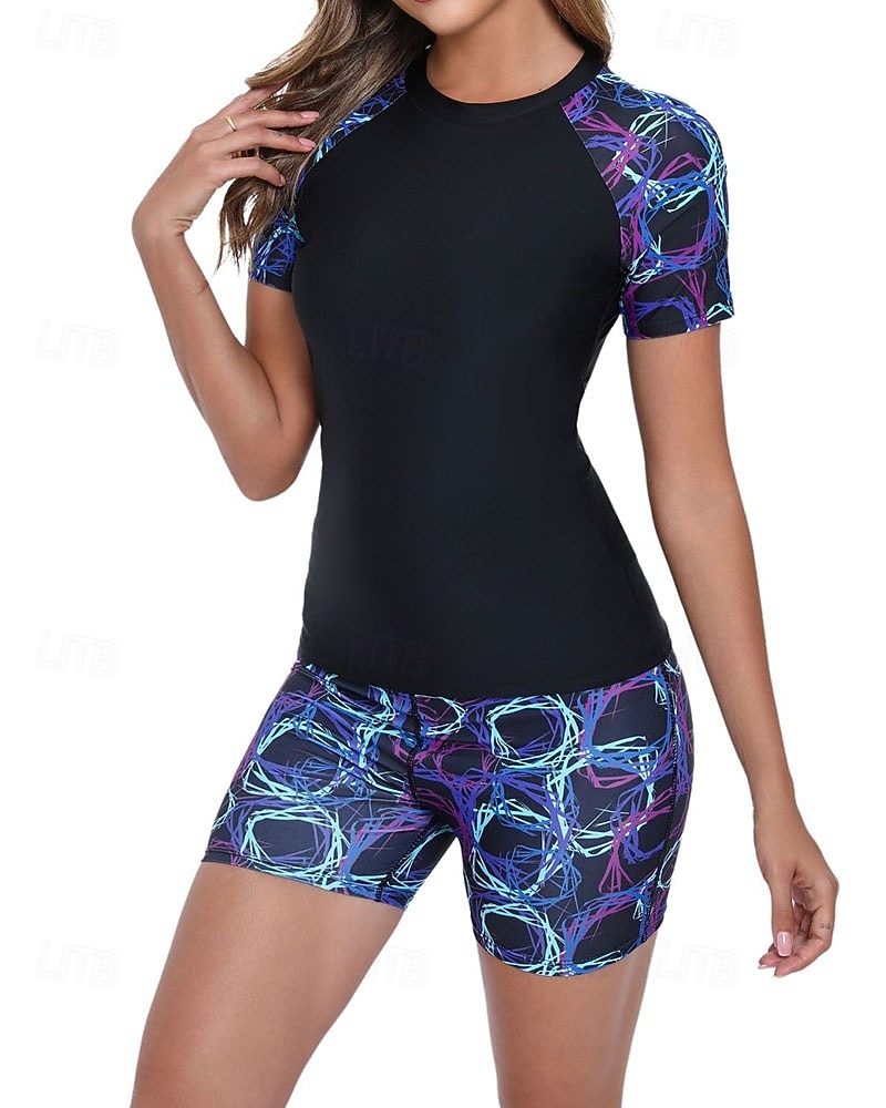 Dámské Ochrana proti vyrážce Plavky 2 ks S potiskem Ultra lehký (UL) Ochrana proti UV záření Elastický Krátký rukáv Plavky Surfování Šnorchlování Jaro 2026 - $21.99 –P11