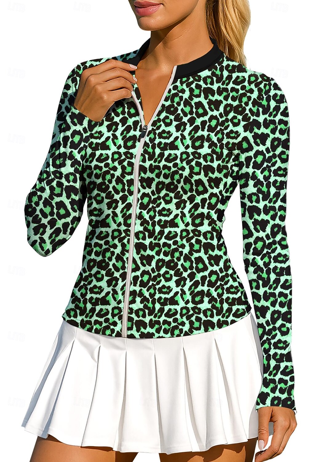 Femmes Animal Léopard Hauts Chemise T-shirt de sport T-shirt POLO manche longue Fermeture éclair Classique Sportif UPF50+ Résistant aux UV Entraîneur Protection UV Haute élasticité Pilates de 2026 ? $20.99 –P7