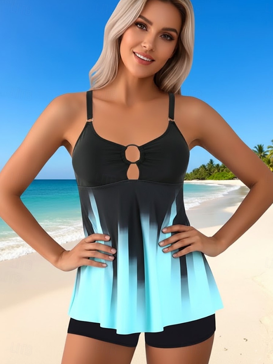 2026年 ウィメンズ タンキニ 2ピース 水着 ショーツ お腹引き締め ハイウエスト スリム バックレス バケーション ビーチウェア グラデーション Uネック ノースリーブ 水着  コレクション – $29.99 –P3