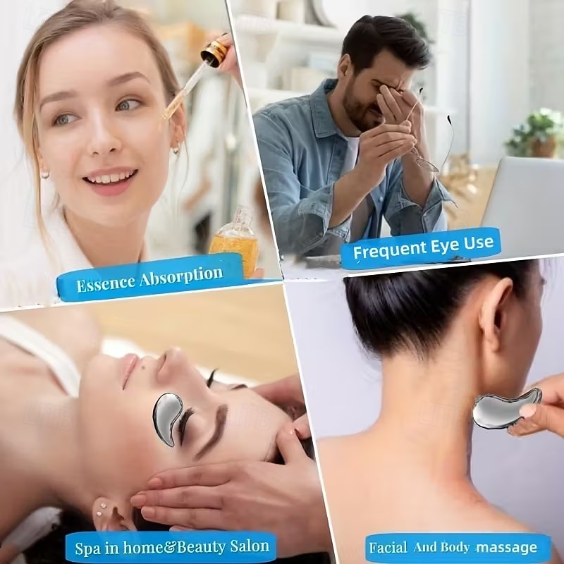 1 paar herbruikbare roestvrijstalen oogmaskers - multifunctioneel ontwerp voor warmte- en koudetherapie, draagbaar en reisvriendelijk, geschikt voor alle huidtinten, in gebroken wit. 2026 - $23.99 –P3