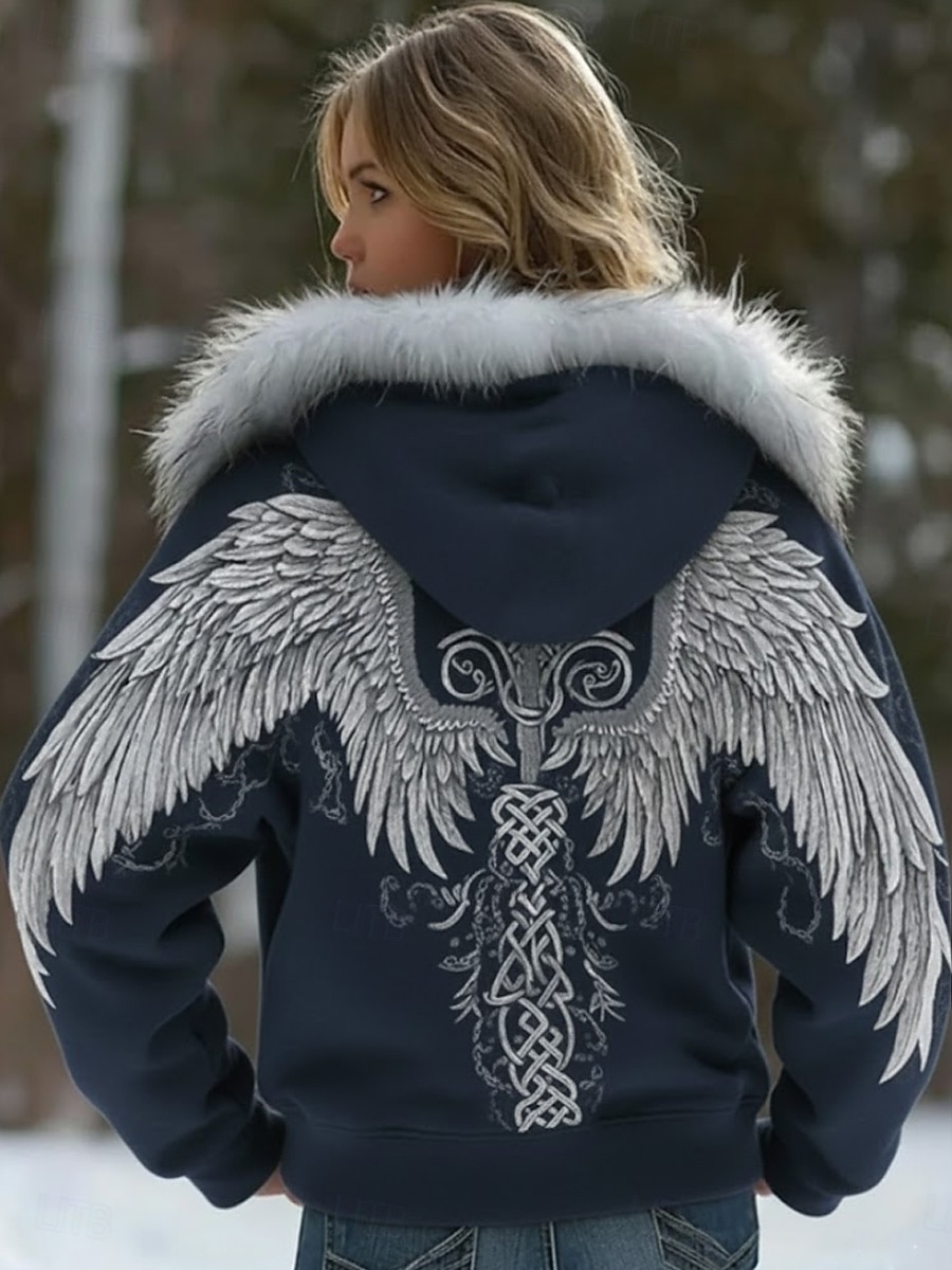 Pentru femei Hanorace cu fermoar Grafic Animal occidental Έθνικ Casual Manșon Lung Capișon Topuri obișnuite Casual Stradă Bleumarin Negru Gri Toamnă Iarnă 2026 - $41.99 –P3