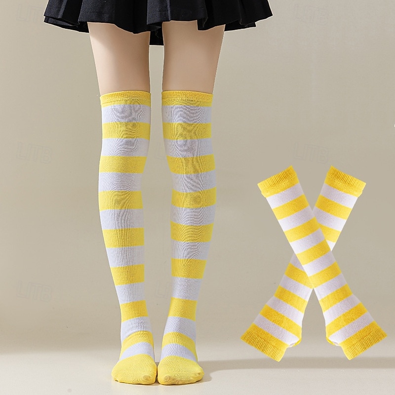 גרבי יום פטריק הקדוש לנשים &סט מחממי ידיים, 4 חלקים ירוק &גרביים שחורות מפוספסות עד הברך עם כפפות תואמות ללא אצבעות, אביזרי תחפושת מהנים לפסטיבל אירי לנשים &בני נוער, מושלם עבור 2026 - $18.99 –P1