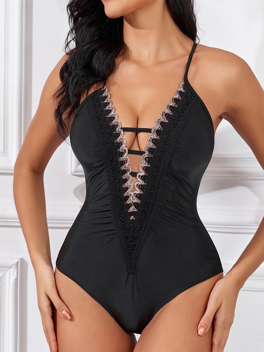 Women's One Piece Swimsuit Slimming Ruched Sexy Cutout Monokini Tummy Control High Waist Slim Backless Vacation Beach Wear Solid Color V Neck Sleeveless Bathing Suits 2026 - $28.99 –P18