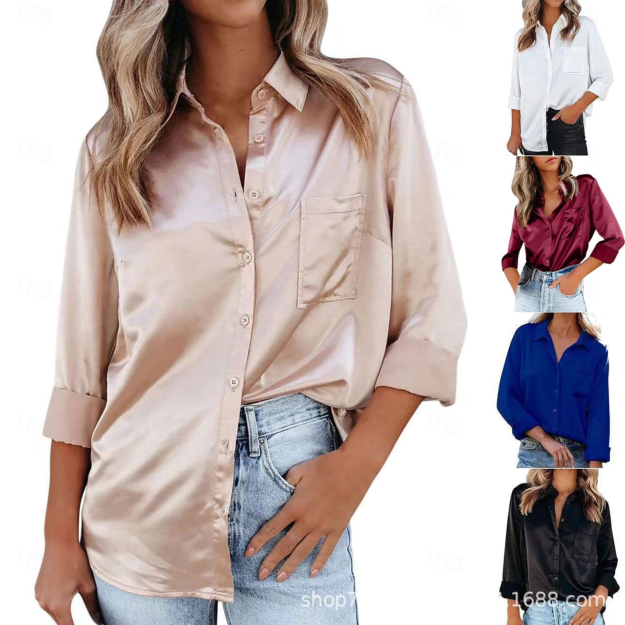Mulheres Blusa Botões Côr Sólida Elegante Diário à moda Manga Longa Colarinho de Camisa Tops regulares Diário Azul Preto Branco Vinho Bege Verão Outono de 2026 por $24.99 –P1
