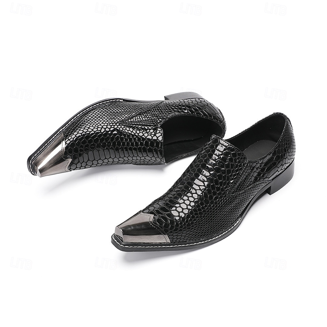 Men's Black Crocodile Print Leather Loafers, Premium Quality with Gold Toe Cap, Perfect for Formal Wear 2026 - $119.99 –P7