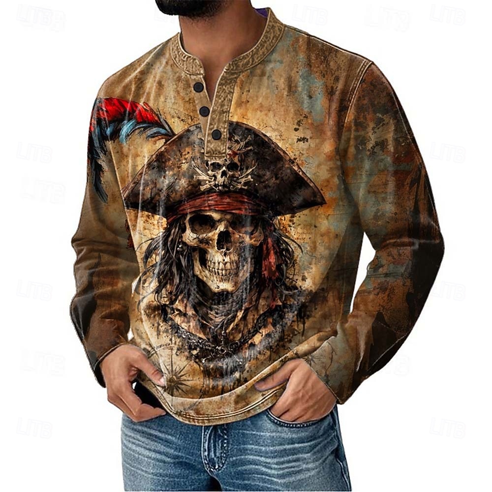 Herren Grafik Henley Hemd T-Shirt Langarm Mode Täglich Vintage-Stil Lässig Ferien Ausgehen Herbst Frühling & Herbst Dunkel Braun Henley Henley T-Shirt 2026 - $20.99 –P1