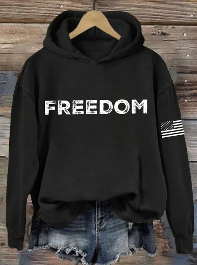 Felpa con cappuccio patriottica per donne del Giorno dell'Indipendenza grafica lettera casual maniche lunghe colletto con cappuccio top regolari abbigliamento quotidiano sport blu nero bianco rosso del 2026 a $31.99 –P2