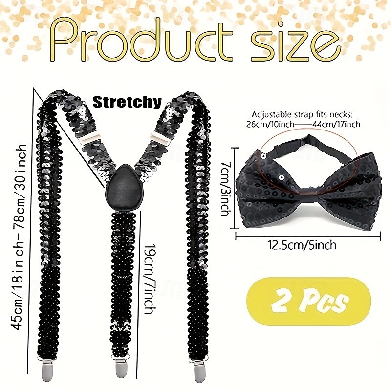 Fantasia de Carnaval Gravata Borboleta Suspensórios em Y Discoteca Retro Vintage Anos 80 Paetês Adulto Homens Dia Das Bruxas Carnaval Festa Espetáculo Dança Balé Vestir-se de 2026 por $24.99 –P1