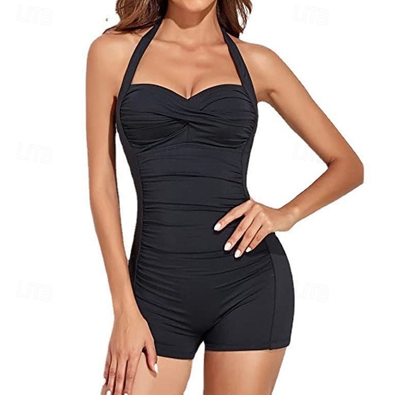 Mujer Traje de baño Traje de baño de una pieza fruncido Trajes de baño Color sólido Cabestro Elástico Sin Mangas Bañadores Surf Playa Vocación Verano 2026 - $16.49 –P2