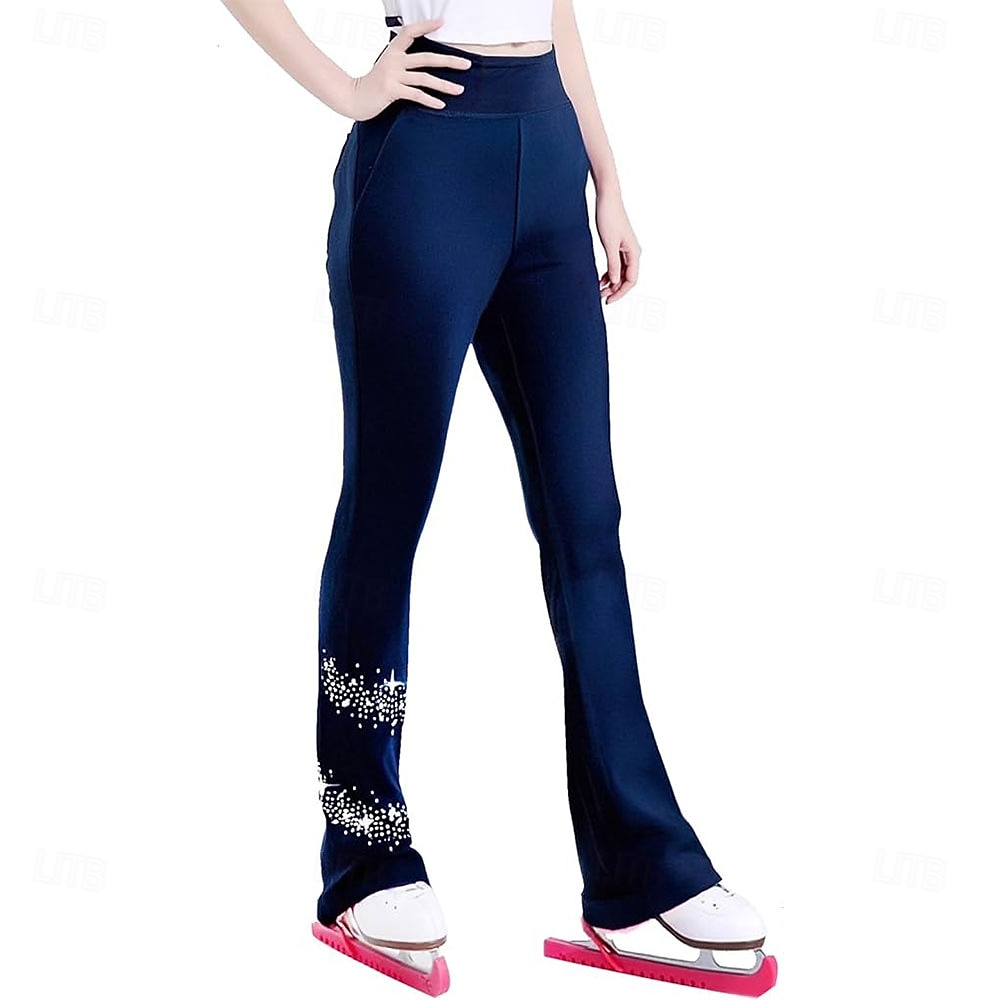 Figure Skating Pants Women's Girls' Ice Skating Bottoms Black Stretchy Training Competition Skating Wear Thermal Warm Crystal / Rhinestone Ice Skating Figure Skating 2026 - $83.99 –P4