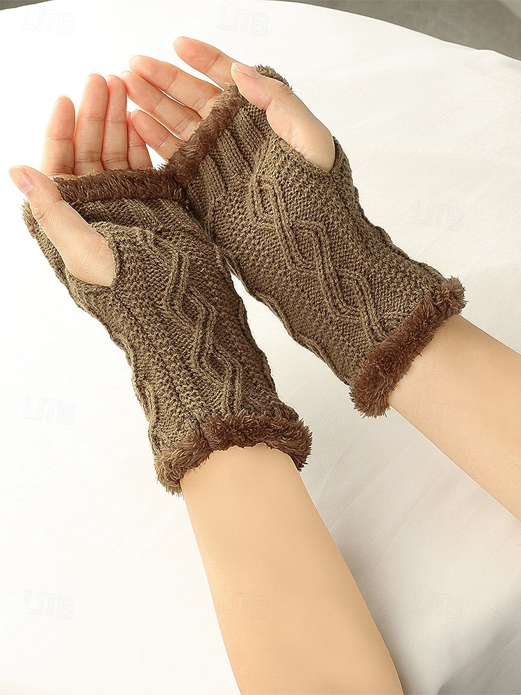 Strikkede fingerløse hansker til dame med fleecefôr for varme, tilgjengelig i flere farger, perfekt for vinter- og fritidsbruk 2026 - $9.99 –P3