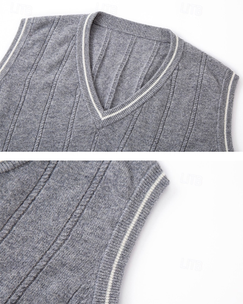 Miesten Neulepusero Mekko villapaita Liivi Neulottu villapaita Joustin Neuloa Tavalliset topit Kudottu Väripalikka V kaula-aukko Muoti Katutyyli liiketoiminta Loma Vaatetus Hihaton Syksy Talvi Kameli 2026 - $103.99 –P5