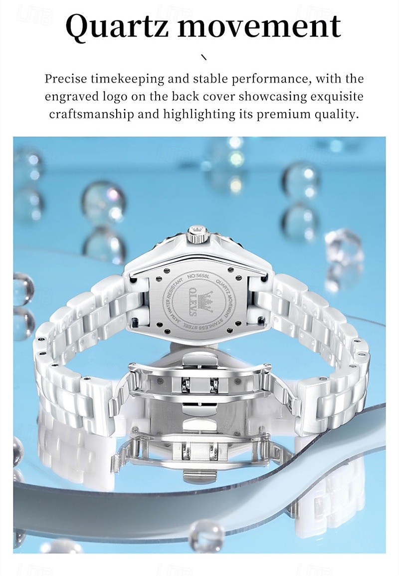 2026年 新しいOlevsの母の日ギフトは、ルミナス針とデジタル表示のホワイトセラミック 韓国版学生用クオーツ時計カジュアル防水腕時計のファッショナブルで高級な時計です  コレクション – $61.99 –P6