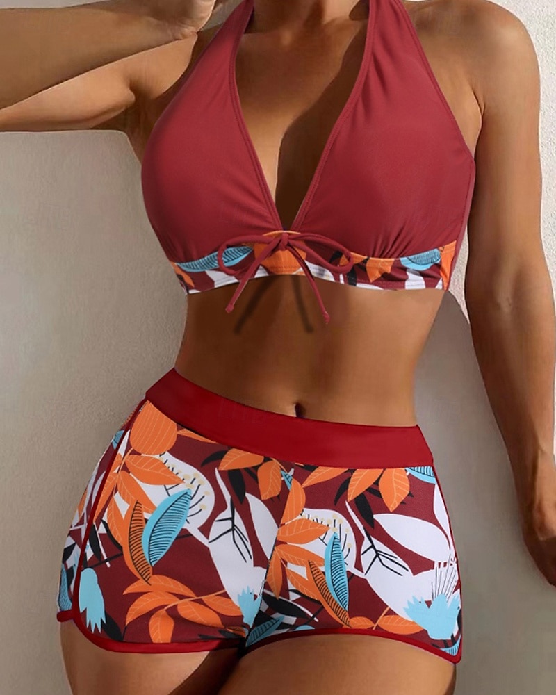 Per donna Costumi da bagno Bikini Due pezzi Shorts Costume da bagno Patchwork Senza schiena Vacanza Abbigliamento da Spiaggia Floreale All'americana Senza Maniche Costumi da bagno del 2026 a $18.49 –P7