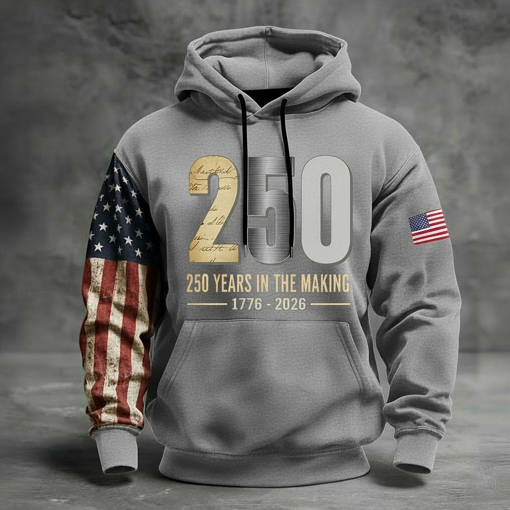250. výročí Ameriky Pánské Kapuce Svetr s kapucí Dlouhý rukáv Festival Černá Námořnická modř Armádní zelená Šedá 3D tisk Zima Jaro & podzim Návrhář S M L XL 2XL 3XL 2026 - $31.99 –P3