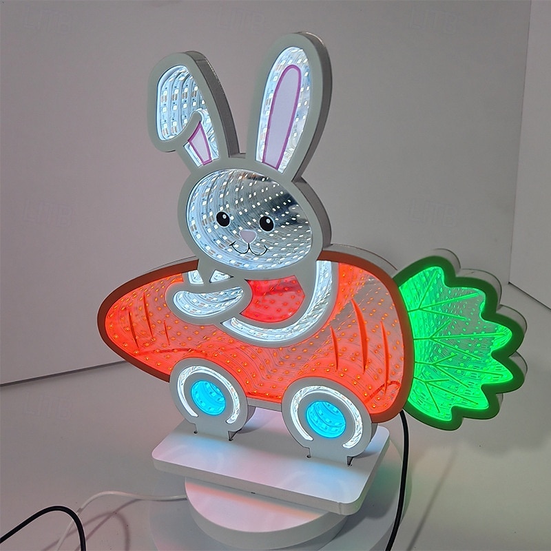 Conejito 3D con luz LED de Pascua, luz nocturna de conejito de Pascua, carrito de zanahoria creativo, luz infinita de huevo, acrílico 2026 - $35.99 –P3
