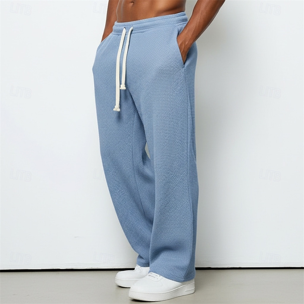 Men's Waffle Sweatpants Trousers Casual Pants Straight Leg Sweatpants Drawstring Plain Comfort Breathable Full Length Casual Daily Outdoor Vacation Fashion Purple Brown Micro-elastic 2026 - $25.99 –P2