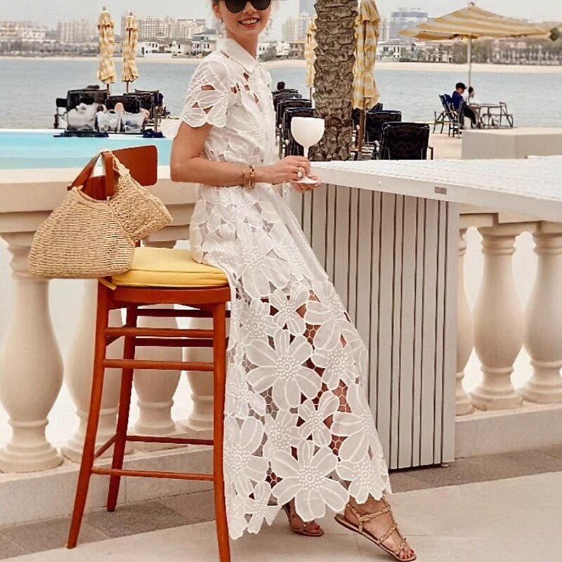 knee length dresses for ladies Elora White Lace Maxi Dress - US 14 main image 1