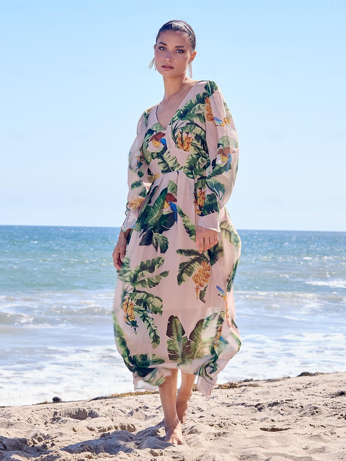 2026年 シフォンボタニカルプリントのゆったりとしたマキシドレス、バケーション  コレクション – $22.49 –P10