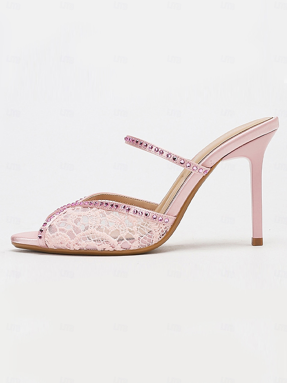 Rosa Damen-Stilettos mit Spitze – elegante offene Pantoletten mit Strassriemen, romantisch-festlicher Stil, perfekt für Brautjungfern bei Hochzeiten 2026 - $54.99 –P5