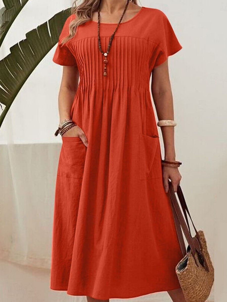 Easter Women's Midi Dress A Line Dress Summer Dress Casual Daily Loose Fit Plain Short Sleeve Crew Neck Navy Red Army Green Summer 2026 - $34.99 –P3