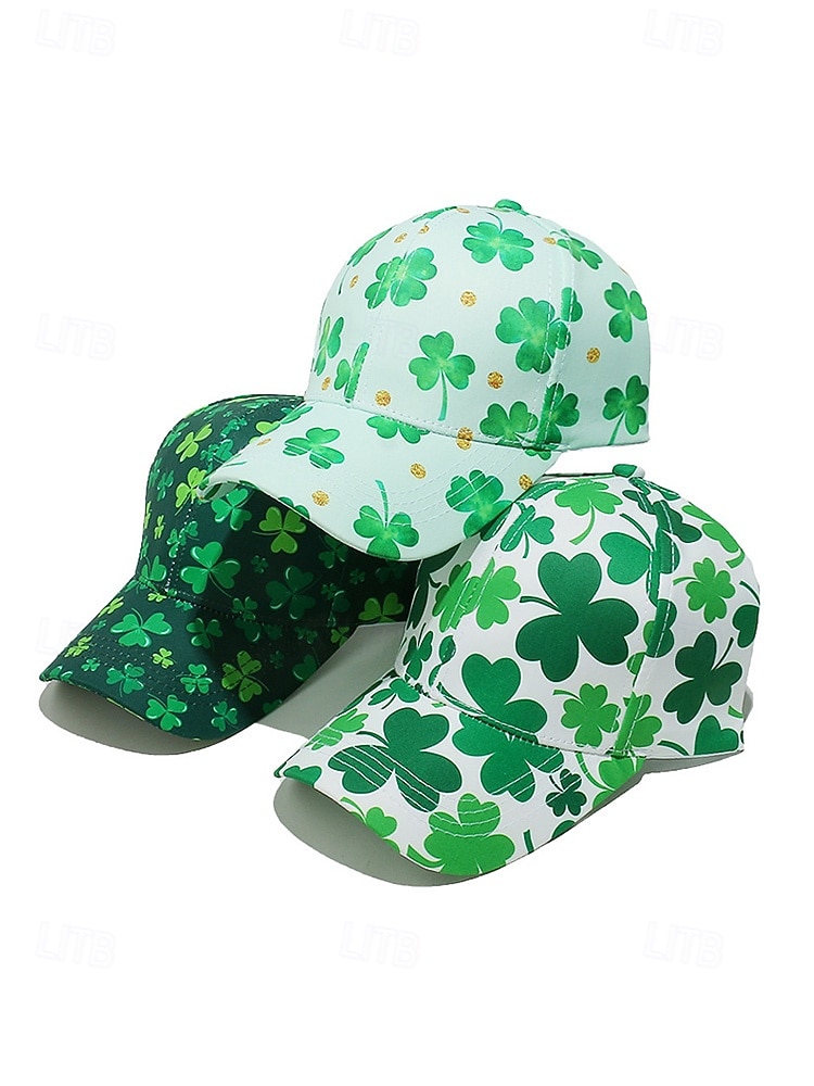 2026年 ユニセックスの聖パトリックの日のシャムロックプリントの野球帽、ポリエステルプリント生地、複数のクローバー柄、男性と女性のためのカジュアルな祭りスタイルの帽子、パレード、パーティー、屋外のお祝い用ウェア  コレクション – $14.99 –P5