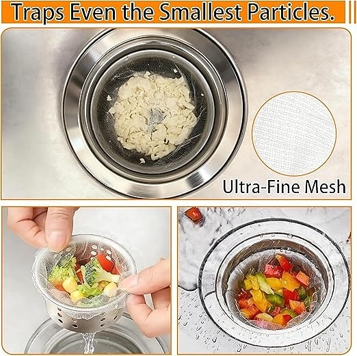 400 stk. engangsposer til vasken, ultrafine elastiske nettingmatoppsamlere for kjøkkenavløp, anti-tilstoppingsfilternett for rester og hår &Universal passform for avfallsfiltre til vasken 2026 - $10.99 –P4
